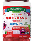 Kids Multivitamin Gummies with Probiotics | 60 Count | Vegetarian, Non-GMO, Gluten Supplement | Vitamin C, D3 & Zinc | Berry Punch Flavor | by Nature's Truth
