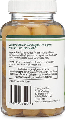 Collagen Gummies For Women Supports Aging (Max Strength - Enhanced With Biotin, Vitamin C, Zinc, And Vitamin E (Longevity For Women And Men) 60 Hair, Skin, And Nails Vitamins (Non-Gmo) By Double Wood