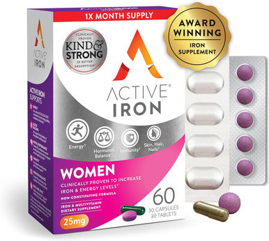 Active Iron For Women, Non-Constipating, 30 Active Iron High Potency Capsules With 30 Multivitamin Tablets, Helps Strengthen Your Immune System