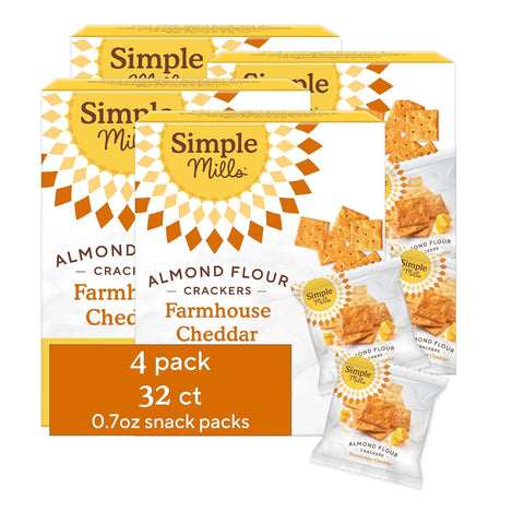Simple Mills Almond Flour Crackers Snack Packs, Farmhouse Cheddar, Gluten Free, Flax Seed, Sunflower Seeds, Corn Free, Good for Snacks, 6.5 oz, Pack of 2 (8 Bags per Box)