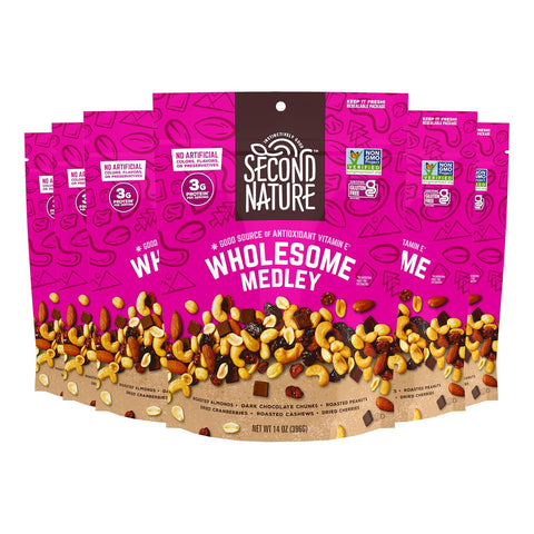 Second Nature Wholesome Medley Trail Mix - 12 Count, 2.25 oz Individual Snack Packs, Certified Gluten-Free Ã¢â‚¬â€œ Dark Chocolate, Dried Fruit and Nut Trail Mix, Ideal for Travel Snacks