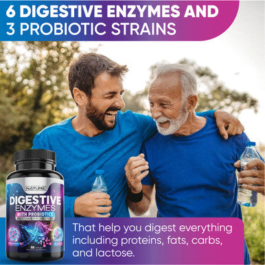 Built Nature Digestive Enzymes For Optimal Digestive Health - Bromelain, Lactase, Lipase, Papain, Probiotics & Prebiotics - Relief From Bloating, Gas & Constipation, Gut Health & Immune Support - 60 Capsules