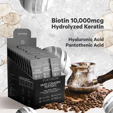Codeage Multi Collagen and Biotin 10000 mcg + Vitamin C B6 & D3 Keratin Hyaluronic Acid Niacin 18 Amino Acids - Stick Packs Supplement - 5 Types Collagen Protein 30 Powder Packets