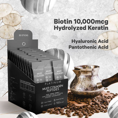 Codeage Multi Collagen and Biotin 10,000 mcg + Vitamin C B6 and D3 Keratin Hyaluronic Niacin 18 Amino s Stick Packs Supplement - 5 Types Collagen Protein 30 Powder Packets