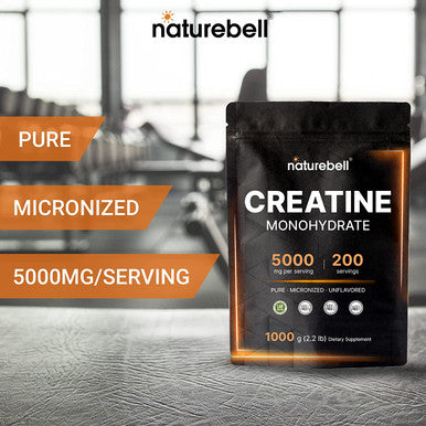 Naturebell Creatine Monohydrate Powder 1 KG 5000mg Per Serving Pure Unflavored Creatine Powder Micronized Pre Workout Keto Vegan Dissolves Easy Filler 200 Servings 2.2Lbs