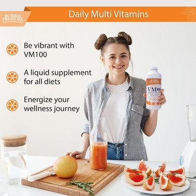Buried Treasure Vm100 Daily Multi - 32 Servings, Liquid Vitamins Minerals Supplement With Dose Cup