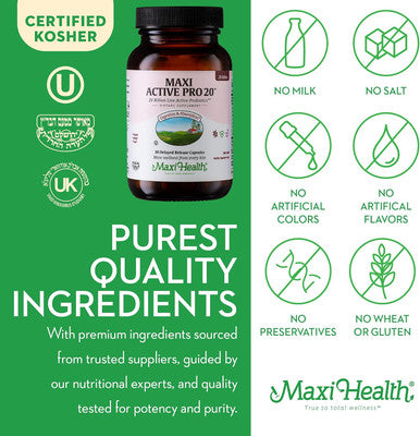 Maxi Health Probiotics for Digestive Health and Gut 15 Strains 20 Billion CFU Active Organisms - Probiotics for Men and Women with Lactobacillus Rhamnosus Daily Probiotic for Digestive Support 30 Capsules