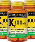 Mason Natural Vitamin K2 100 mcg with Calcium - Supports Cardiovascular, Bone and Muscle Health, Promotes Calcium Metabolism, Healthy Immune System, 100 Tablets (Pack of 3)