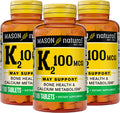 Mason Natural Vitamin K2 100 mcg with Calcium - Supports Cardiovascular, Bone and Muscle Health, Promotes Calcium Metabolism, Healthy Immune System, 100 Tablets (Pack of 3)