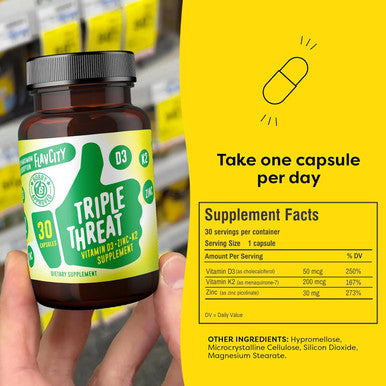 Flavcity Vitamin D Supplement, Triple Threat - 3-In-1 Dietary Supplement For Immune Support - Made With Vitamin D3, Zinc & Vitamin K2 For Maximum Absorption - 30 Capsules