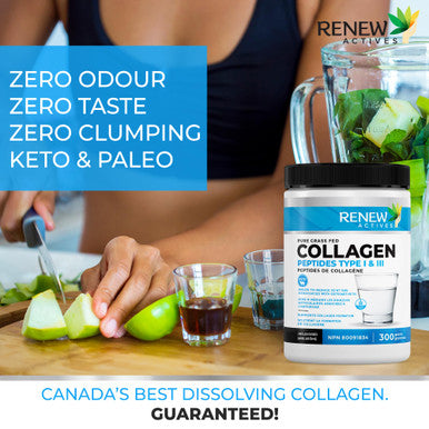Renew Actives Hydrolyzed Bovine Collagen Peptides Powder - 100% Grass Fed Bovine Collagen Unflavored Powdered Bone Broth For Healthy Skin, Hair, Joints
