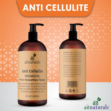 Aitnaturals Anti-Cellulite Massage Oil - 240ml | Firming Soothing & Toning Formula Infused with Collagen & Stem cell | Targets Cellulite on Hips Abdomen & Thighs | Unique Blend for Smoother Skin