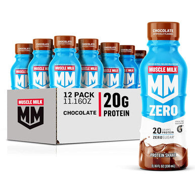 Muscle Milk Zero Protein Shake, Chocolate,20G Protein, Zero Sugar, 100 Calories, Calcium, Vitamins A, C & D, 4G Fiber, Energizing Snack, Workout Recovery, Packaging May Vary,11.16 Fl Oz (Pack Of 12)