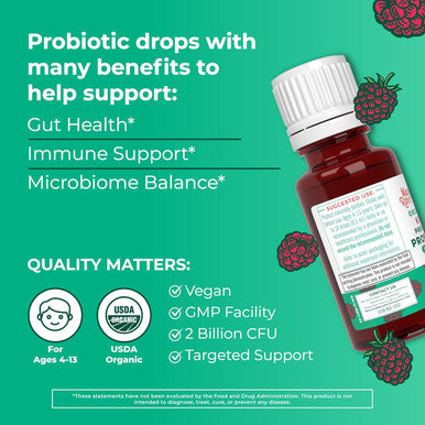 Maryruth Organics USDA Organic Liquid Kids Probiotic Drops by | Digestive Health | Gut Health | Kids Immune Support Supplement | Overall Health and Wellness | Non GMO | Vegan | 30 Servings