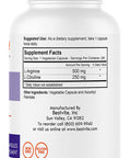 L-Arginine L-Citrulline 500mg / 250mg Vegan (240 Vegetarian Capsules) - No Stearates - No Dicalcium Phosphate - Non GMO - Gluten Free
