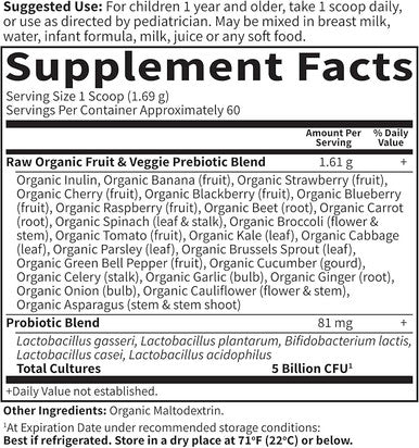Garden of Life RAW Probiotics Kids 5 Billion CFU Promotes Digestive and Immune Health Mild Banana Taste 3.57 oz Powder