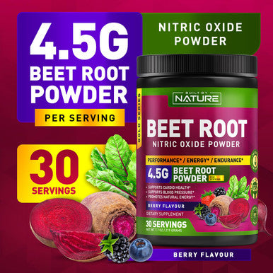 Built Nature Beet Root Nitric Oxide Powder Supplement - Organic Beetroot Super Food Performance Booster For Circulation, Energy, Stamina, Blood Flow And Heart Health - Vegan, Non-Gmo - Berry Flavor - 30 Servings