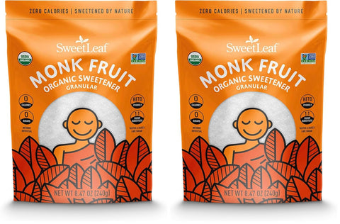 SweetLeaf Organic Monk Fruit Sweetener, Granular - Keto Friendly Natural Sugar Substitute for Coffee, Tea, and Baking, Zero Calorie, Organic Monk Fruit, Non GMO, Sugar Free - 28.2 Oz Bag