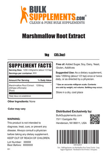 BulkSupplements Marshmallow Root Extract Powder - Herbal Extract, Marshmallow Powder, Lung Support Supplement - 1200mg of Marshmallow Extract , (1 Kilogram - 2.2 lbs)