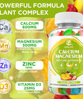 Calcium Magnesium Zinc Supplement With Vitamin D3, Sugar Calcium Gummies For Women Men, High Potency Magnesium Gummies For Bone & Muscle & Immune Health, Mixed Flavors - 60 Count