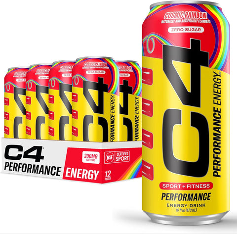 C4 Performance Energy Drink, Cherry Popsicle, Zero Sugar Carbonated Preworkout Energy, 200mg Caffeine with Beta Alanine, 16 Fl Oz (12 Pack)