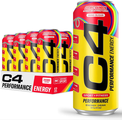 Cellucor C4 Performance Energy Drink | Strawberry Blast | Zero Sugar Carbonated Preworkout Energy | 200mg Caffeine with Beta Alanine | 16 Fl Oz (12 Pack)