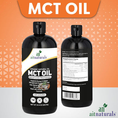 Aitnaturals Organic MCT Oil from Coconuts | Non-GMO Keto Fuel for Brain & Body Supports Energy | for Keto & Paleo Diet Friendly | Perfect in Coffee Smoothies & Salad