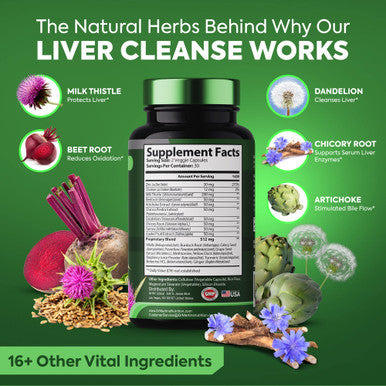 Liver Cleanse Detox and Support Supplement 21 Natural Herbs for Your Liver Advanced Formula for Enhanced Liver Health Contains Milk Thistle Extract Artichoke Dandelion and More