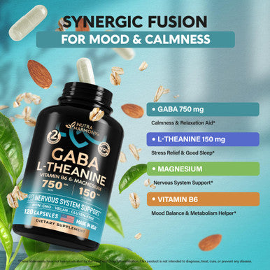 NUTRAHARMONY Gaba With L-Theanine Capsules & Organic Vitamin B12 Drops