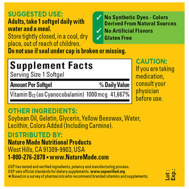 Nature Made Vitamin B12 1000 Mcg Dietary Supplement For Energy Metabolism Support 90 Softgels 90 Day Supply