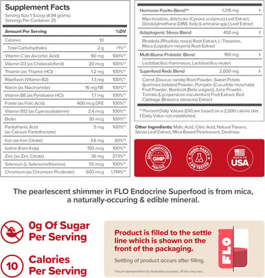 Flo Women S Endocrine Superfood Powder Supports Healthy Cortisol Levels, Hormonal Balance, Thyroid & Gut Health Multivitamin Plus Rhodiola, Dim, Myo-Inositols, Red Superfood 25 Servings