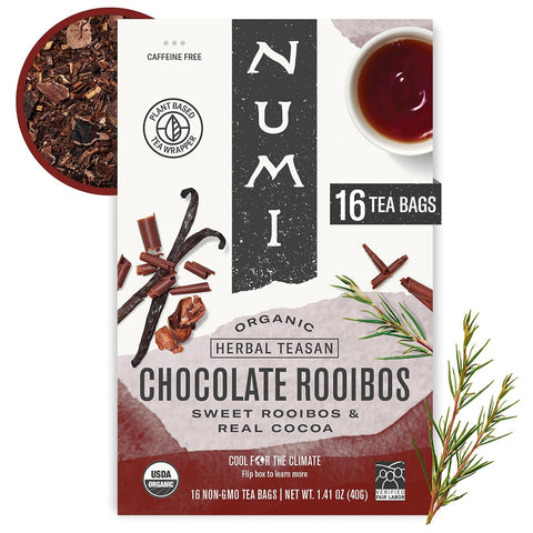 Numi Organic Rooibos Tea, 18 Herbal Tea Bags, Caffeine Free | South African Red Tea with Deep Earthy Vanilla Taste