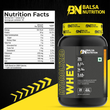 Balsa Nutrition Hydrolyzed Whey Protein Powder 820g, 30 Grams of Protein for Muscle Support & Recovery, 100% Hydrolyzed Whey Protein Isolate with Amino Acids | Chocolate Flavour, 20 Servings