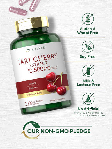 Carlyle Tart Cherry Capsules | 10500mg | 200 Pills | Max Potency | Non-GMO Gluten | Tart Cherry Juice Extract