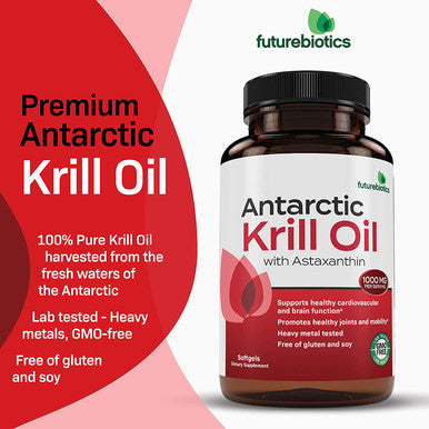 Futurebiotics Antarctic Krill Oil 1000mg with Omega-3s EPA, DHA, Astaxanthin and Phospholipids - 100% Pure Premium Krill Oil Heavy Metal Tested, Non GMO Ãƒâ€šÃ¢â‚¬â€œ 90 Softgels (45 Servings)