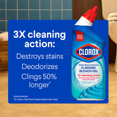 Clorox Toilet Bowl Cleaner Clinging Bleach Gel Ocean Mist 24 Fl Oz Pack Of 2 (Package May Vary)