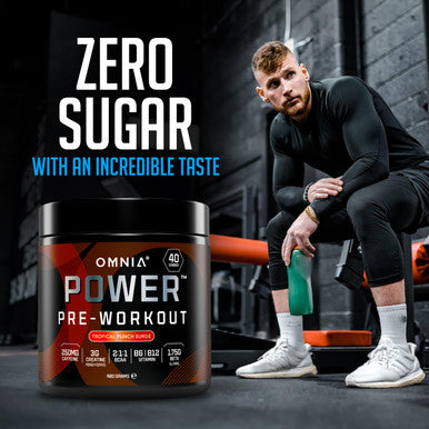 OMNIA Power Pre Workout Powder - Energy Drink with Creatine Monohydrate, Beta Alanine, Caffeine and Citrulline, Physical Performance for Gym or Sports, 40 Servings - Tropical Punch Surge