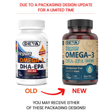 Deva Vegan Omega-3 DHA EPA Supplement Once-Per-Day Softgel 300 MG - Carrageenan Gelatin & Gluten - Non-Fish Algae Oil Fatty Acids - 90 Softgels