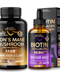 NUTRAHARMONY Liquid Biotin, Collagen Drops & Lions Mane Mushroom Capsules