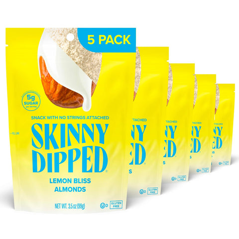 SkinnyDipped Dark Chocolate Cocoa Almonds, Healthy Snack, Plant Protein, Gluten Free, 3.5 oz Resealable Bags (Pack of 5)