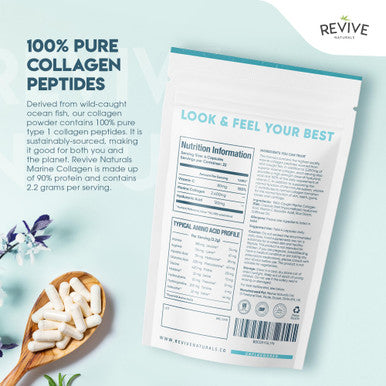 Revive Naturals Marine Collagen Capsules 2400mg - with Hyaluronic Acid & Vitamin C - 90 Capsules - Premium Complex for Skin Joints & Hair for Women & Men ÃƒÂ¢Ã¢â€šÂ¬Ã¢â‚¬Å“ Resealable and Recyclable Pouch by Alpha01
