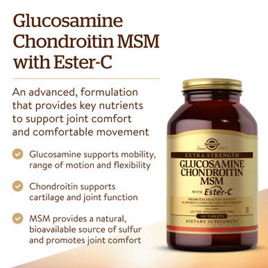 Solgar Extra Strength Glucosamine Chondroitin Msm W/ Ester-C 180 Tablets - Promotes Healthy Joints Supports Comfortable Movement & Collagen Formation - Non-Gmo Gluten Free Dairy Free - 60 Servings