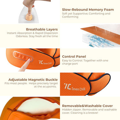 7C Neck Massager Shiatsu With Heat - Cervical Pillow Deep Tissue Kneading For Back - Rechargeable Cordless 3D Kneading Massage Cushion Relieve Muscle Pain, For Home, Women Ideal Choose Orange