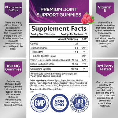 Joint Support Gummies Extra Strength Glucosamine & Vitamin E - Natural Joint & Flexibility Support - Best Cartilage & Immune Health Support Supplement for Men and Women - 120 Gummies