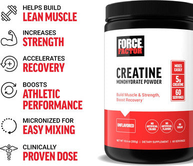 Force Factor Creatine Monohydrate Creatine Powder for Muscle Gain More Strength and Faster Workout Recovery Clinically Studied Micronized Creatine 5g Dose Per Serving Unflavored 60 Servings