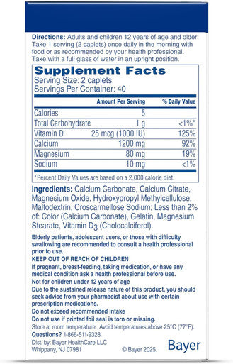 Citracal Slow Release- Calcium 1200 mg with Vitamin D3, Magnesium, Calcium Supplement, Bone Health Support, Take Once Daily Caplet,80 Count