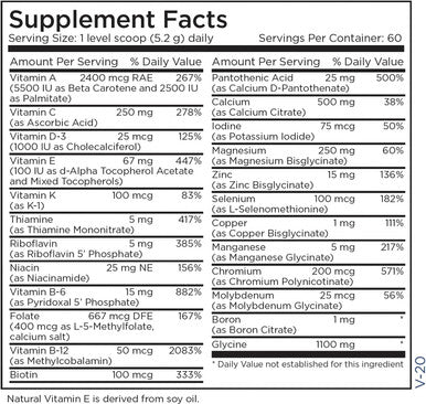 Metabolic Maintenance Vitamin Mineral Base Powder - Iron Multivitamin With Active B Vitamins + Chelated Minerals (312 Grams, 60 Servings)