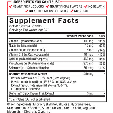 Force Factor Total Beets Pressure Support Supplement with s and Grapeseed Extract to Boost Nitric Oxide, Circulatory and Cardiovascular Vasodilator Heart Health Vitamins, 120 Count