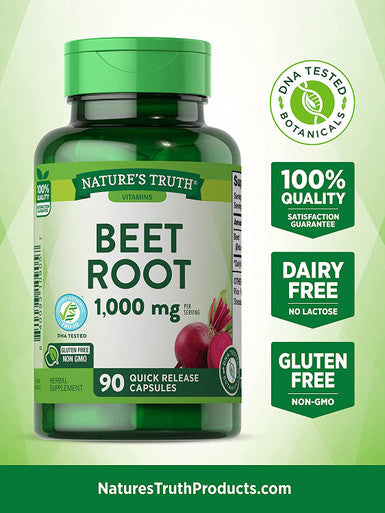 Nature's Truth Beet Root Capsules | 1000mg | 90 Pills | Herbal Extract | Gluten , Non-GMO Supplement, 90 Count