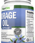 NutriONN Borage Oil - 1000 mg - 180 Softgels - Cold Pressed High GLA Borage Seed Oil - Hexane and PA Free - Great for Skin, Hair, Joints and Bones.